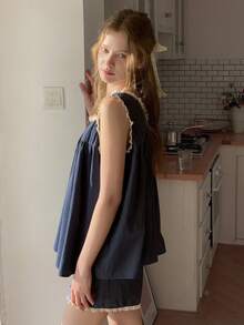 DAZY 少女极简无袖春季家居服 - 藏蓝色 - 查看 5