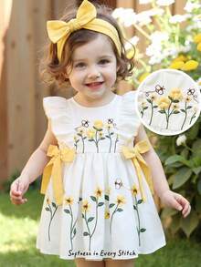 Cozy Pixies 女婴碎花印花短袖收腰连衣裙 - 黃色 - 查看 9