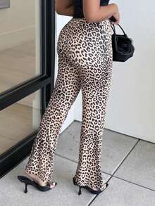 Alexandranx Spring And Autumn High Waisted Leopard Print Flare Pants Party Date Pants - Multicolor - View 4
