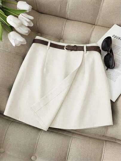 GlowEve Falda corta elegante con bajo asimétrico para mujer, falda mini de verano casual y elegante para mujer, falda ajustado de unicolor albaricoque a la moda que se puede combinar con cualquier top de punto de manga corta, camiseta o blusa de unicolor, adecuada para uso casual, viajes al trabajo, falda versátil