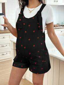 SHEIN 孕妇心形系带口袋连体衣，可爱设计，适合夏季穿着。 - 黑色 - 查看 3