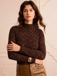 Lilora Blusa de manga larga con cuello mao y estampado botánico, ajustada, elegante y sexy, estilo "old money" de los años 2000, con influencia china, ideal para San Valentín, invitada de boda, vintage, fiesta, primavera y vacaciones de verano - Marrón - Ver 5