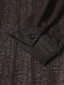 男士薄纱长袖单排扣衬衫，舒适柔软，休闲衬衫 - 咖啡棕 - 查看 5