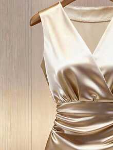 Modelyn Sleeveless Pleated Satin Blouse For Women, Flattering Fit