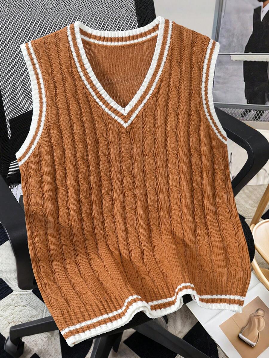 Manfinity Hypemode 男士时尚休闲绞花针织毛衣背心 - 薑色 - 查看 1