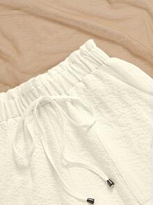 EMERY ROSE 2025 Plus Size Women Frill Trim Waist Tie Pocket Floral Shorts, Summer - Apricot - View 6