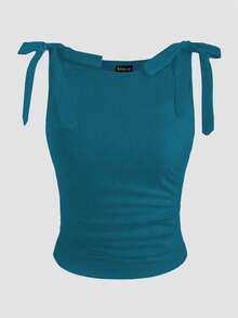 GlowEve Women's Summer Sleeveless Round Neck Camisole With Bow Tie Shoulder Design, Tight Fit, Fashionable And Versatile - Teal Blue - View 1