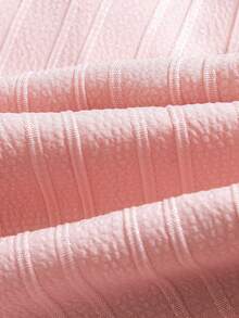 SHEIN Baby/Toddler Girl Casual Fashion Vacation Ruffle Sleeve Striped Woven Bowknot Front Pink Jumpsuit, New Spring/Summer - Pink - View 5