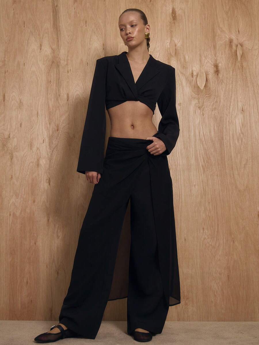 MUSERA Chiffon Overlay Wrap Twist Front Straight Leg Trouser Winter  NewYear Cute Sexy Going Out Evening Party Accented