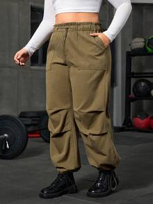 Flexra 大码女式街头休闲户外运动风牛仔裤，徒步裤 - 卡其色 - 查看 5