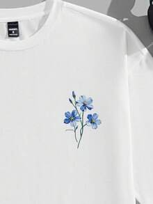 VIVINTIMO Áo thun nam màu xanh in hoa, kiểu dáng giản dị và thời trang, phù hợp cho những buổi đi chơi hàng ngày. - trắng - Xem 4