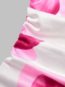 Tween Girl Floral Print Asymmetric Shoulder Ruched Waist Fitted Elegant Dress - Blue - View 4