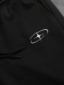 PAVTROS 男士刺绣双层腰带口袋宽松休闲短裤 - 黑色 - 查看 5