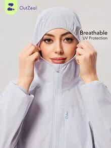 OutZeal Women Sun-Proof Jacket Summer Gym Workout UV Protection Front Zip Pocket Back Mesh Design Loose-Fit Hooded Top - Mauve Purple - View 10