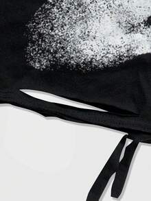 ROMWE MEN Áo thun cổ tròn tay ngắn unisex phong cách Y2K rách rưới mới mùa Xuân/Hè 2026 - màu đen - Xem 3