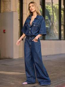 Hauture Casual Washed Denim Jumpsuit, Suitable For Commuting In Summer - Blue - View 5