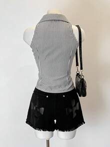 SHEIN Jeanoir Casual Striped Sleeveless Shirt, Suitable For Summer Commute - Multicolor - View 2