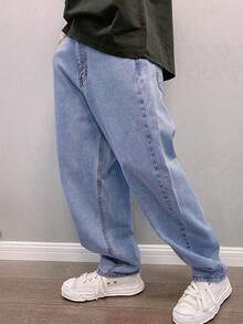 GALLERY FADE Plus Size Men's Fashion Flared Jeans Baggy Denim - Medium Wash - View 4