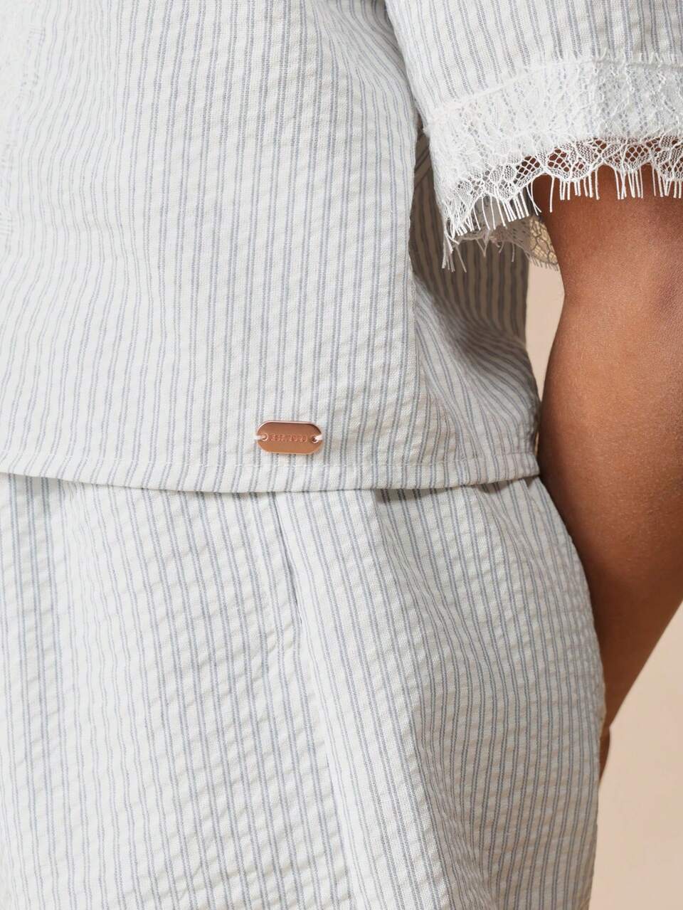 Striped Shirt And Shorts Set With Fringe Hem