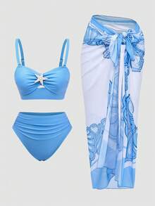 Swim Oasis 大码纯色时尚休闲度假半身裙泳装 - 藍色 - 查看 1
