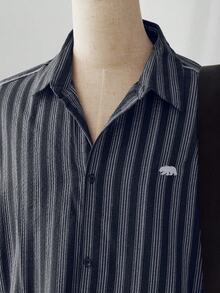 Manfinity BRENVOR Men's Striped Drop Shoulder Long Sleeve Single-Breasted Casual Loose Shirt - Black - View 4