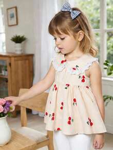 Young Girls' Cherry Print Sleeveless Tank Top With Ruffle Trim - Young Girl' Shirt - Apricot - View 3