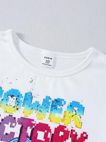 2pcs/Set Tween BoyLetter & Gaming Console Graphic Short Sleeve T-Shirt & Shorts Snug Fit Loungewear Set Snug Fit - Multicolor - View 4
