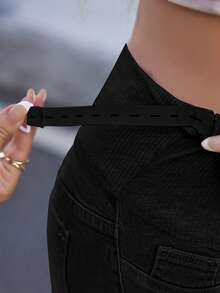 SHEIN Maternity Elastic Waist Denim Skinny Flare Jeans, Blue, Summer Boho Thin Denim Bell-Bottoms - Black - View 3