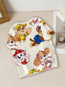SHEIN | PAW Patrol 男童休闲日常通勤卡通狗印花短袖T恤，夏季 - 白色 - 查看 2