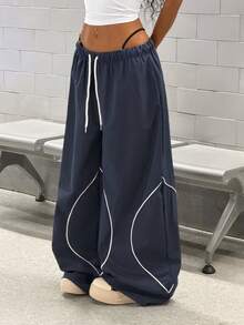 StreetHx Women's Casual Loose Fit Striped Sports Pants - Navy Blue - View 4