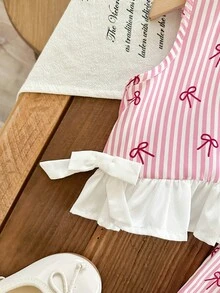 SHEIN 女婴可爱度假休闲条纹荷叶边吊带背心和松紧腰裤套装 - 彩色 - 查看 5