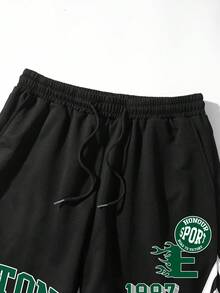 Aesthetic Post 男士字母印花口袋休闲宽松短裤 - 黑色 - 查看 3