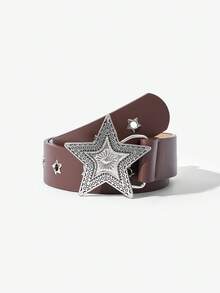 Maija Women's Western Style Five-Pointed Star Waist Belt, Suitable For Dresses - Coffee - View 1