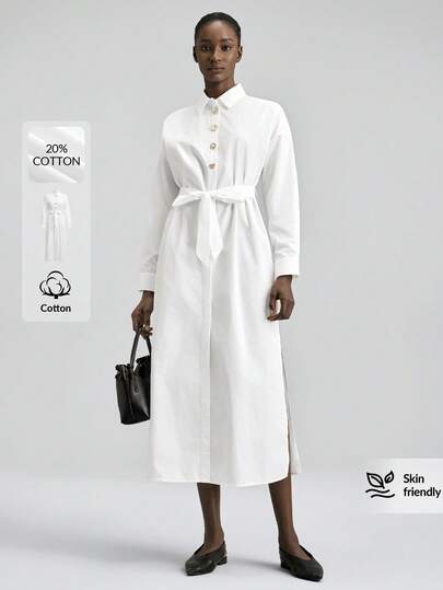 Ontre 2026SS Ny vår/sommar damklänning i enfärgad lång, affärsmässig avslappnad minimalistisk pendlarstil