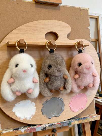 POKOJA LAND - SELECTS 兔子钥匙扣 - 貂绒柔软兔子吊坠，优质仿毛皮兔子毛绒玩具，包包可爱配饰，钱包背包挂饰，女士和女孩的可爱生日礼物