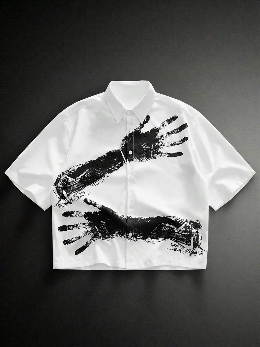 HIMLAND Men's Casual Arm Print Short Sleeve Shirt, Summer