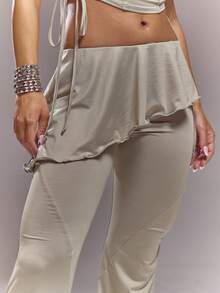 MUSERA 中腰叠层半身裙搭配喇叭裤，春夏可爱性感街头风夜装芭蕾舞裙 - 卡其色 - 查看 5