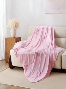1 buah Selimut Polyester Bermotif Pita, Terasa Sejuk, Kreatif dan Menyenangkan, Terbuat dari Polyester yang Nyaman dan Bernapas, Cocok untuk Musim Panas, Digunakan di Kamar Tidur, Dekorasi Rumah - Berwarna merah muda - View 3