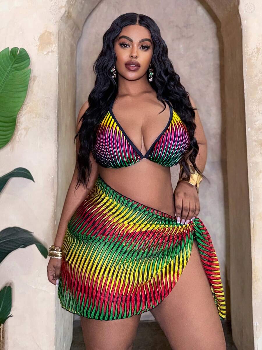 Slaydiva Bộ bikini tam giác gợi cảm cỡ lớn làm từ vải bắp cho nữ, thích hợp cho kỳ nghỉ biển. - Nhiều màu - Xem 1