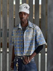 NEON BLANC Men's Plaid Simple Everyday Spider Web Rhinestone Embellished Shirt - Blue - View 3