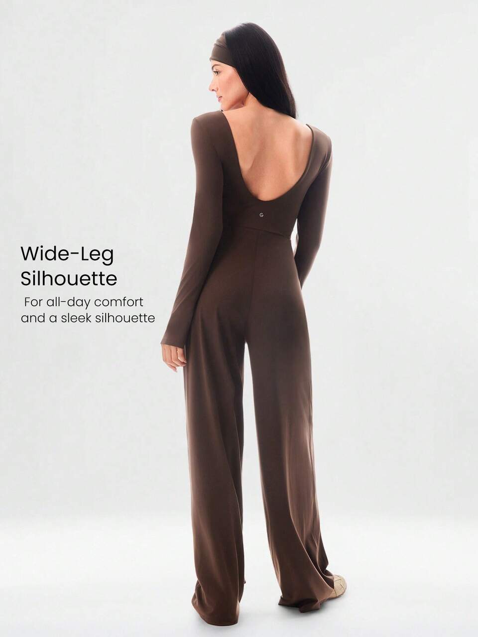 FeatherFit™-Air Sunproof Work And Flow Square Neck Open U-Back Wide Leg Long Sleeve Bodysuit With Thumbholes Daily Casual Wear Removable Cups