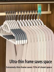 10pcs Multi-Functional Household Clothes Hangers, Traceless Non-Slip Design, Thickened And Reinforced Shoulder-Saving Dual Hangers, Suitable For Drying Wet And Dry Clothes - Grey - View 4
