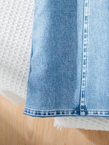 SHEIN Elladie kids 女童优雅蝴蝶结装饰连衣裙，白色和蓝色，休闲户外度假沙滩裙 - 藍色 - 查看 8