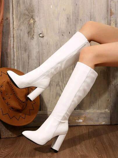 Botas Altas Blancas Modernas Y Versátiles Para Mujer, Botas Altas De Tacón Alto Negras Cómodas Para Mujer, Cómodas Y Versátiles, Antideslizantes Y Resistentes Al Desgaste, Adecuadas Para Reuniones, Fiestas E Ir Al Trabajo.