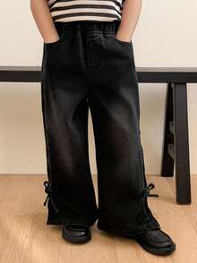 DAZY 年轻女孩水洗韩式休闲宽松破洞牛仔裤 - 黑色 - 查看 4