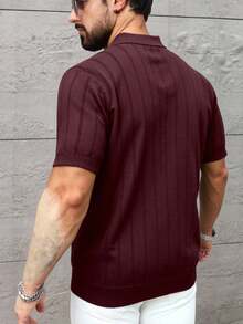 Manfinity Homme Áo thun nam tay ngắn cổ bẻ, kiểu dáng thường ngày, đa năng, phù hợp đi làm. - Màu Đỏ Sâu - Xem 2