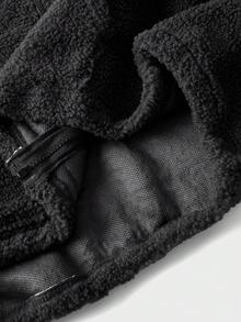 EASEVO Plus Size Men's Geometric Embroidery Long Sleeve Zip-Up Sherpa Hoodie - Dark Grey - View 10