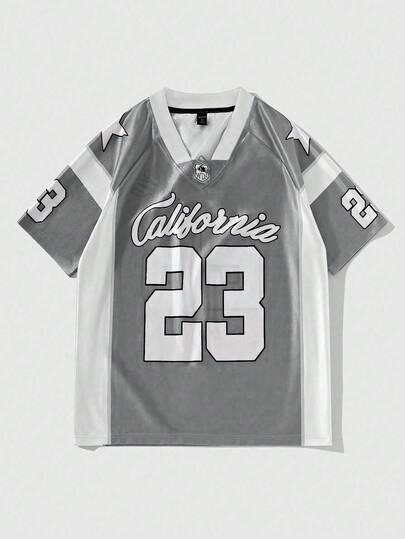 ROMWE MEN Prep Men's Numeric Print Ice Hockey Jersey Short Sleeve Sports T-Shirt, Summer