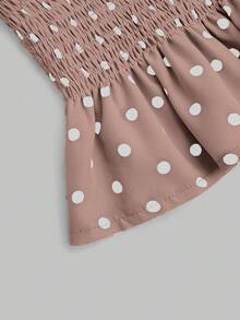 Sweetra 大码波点系带肩部荷叶边下摆无袖吊带衫 - 粉色 - 查看 5