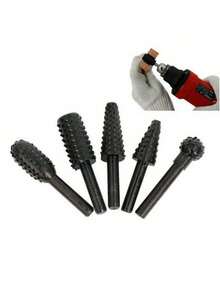 1/4in 5 Pcs Wood Carving Drill Bit Set Rotary File Burrs Tool For Woodworking Craft Sculpting Root Engraving Milling Polishing Electric Power Tool Accessory - Black - View 6